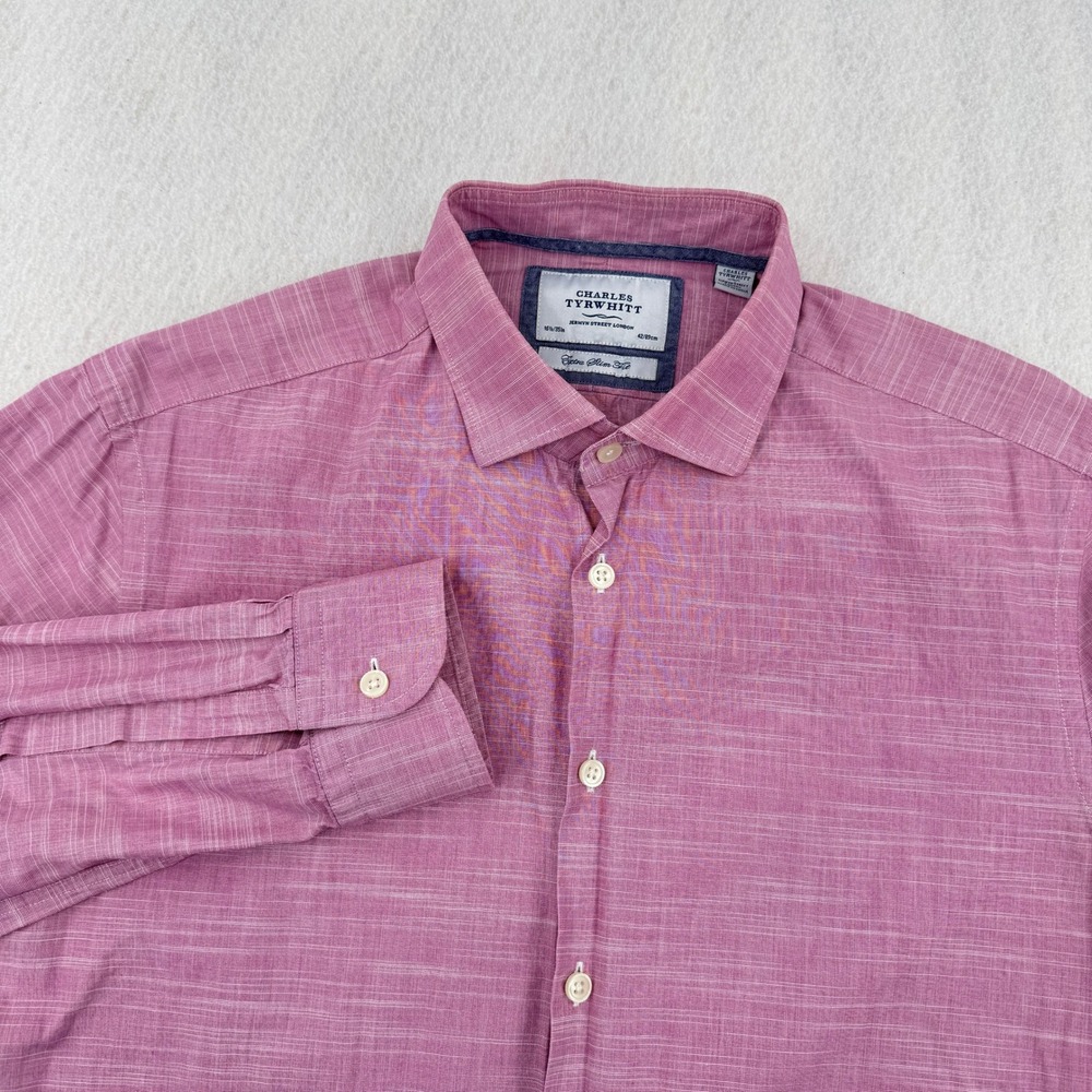 Charles Tyrwhitt Extra Slim Fit Dress Shirt 16.15-35 Pink Cotton Long Sleeve